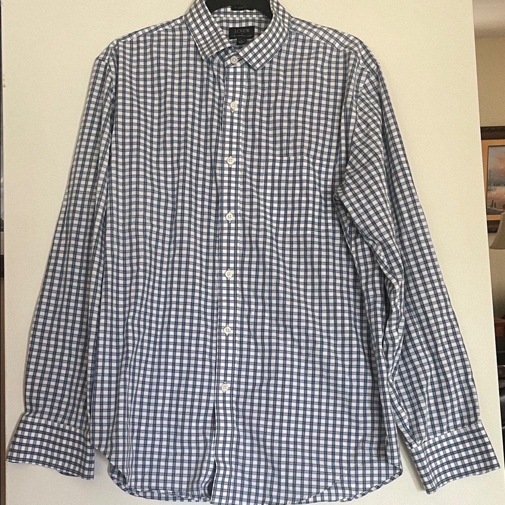 J. Crew Navy and White Checkered Button Down Shirt